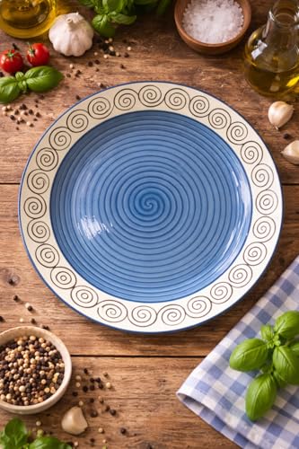 Image of Ceramic Plate Set,10 inches - Set of 6 Large Size Dinner Plate for Snacks, Appetizers etc. Handmade Stoneware Dinner Plate (Blue) (Blue Doodle)