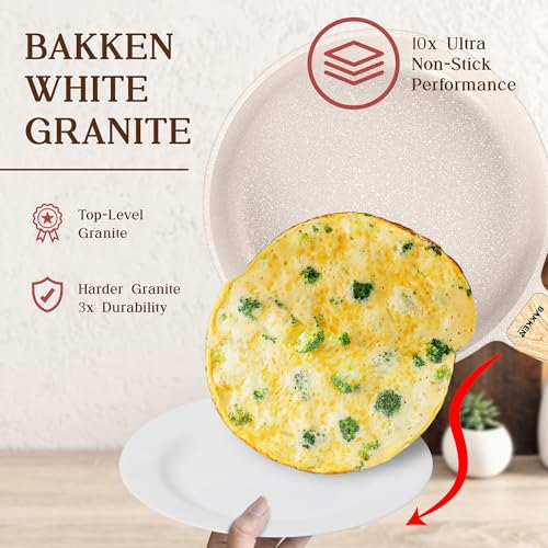Bakken Master 20 Piece Cookware Set - Pots and Pans with Handle Grips and Tempered Glass Lids, With 6-piece Bakeware Set, Nonstick Granite Coating, Ceramic Max Temperature (Up To 500° F), Cream by Bakken- Swiss - Image 7