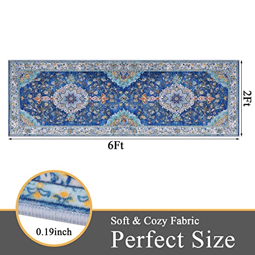 Vaukki Hallway Runner Rug, Traditional Soft Laundry Rug Runner, Non Slip Entryway Runner Mat, Washable Throw Rug Floor Carpet For Bathroom, Entryway, Kitchen And Bedroom (2'X6', Blue) #TOP6