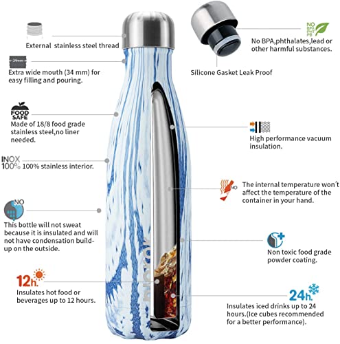 Image of BJPKPK 17 oz Stainless Steel Insulated Water Bottles Reusable Sports Water Bottle for Travel,Wood Denim Graphics