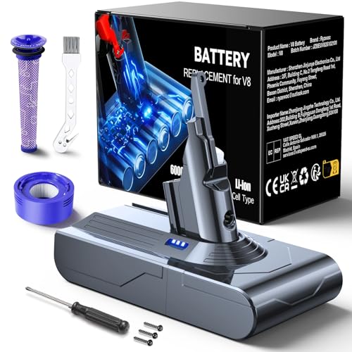 6000mAh Batería Compatible con Dyson V8 Absolute, Animal, Animal Exclusive, Fluffy, SV10, V8 Range (215681, 967834-02)