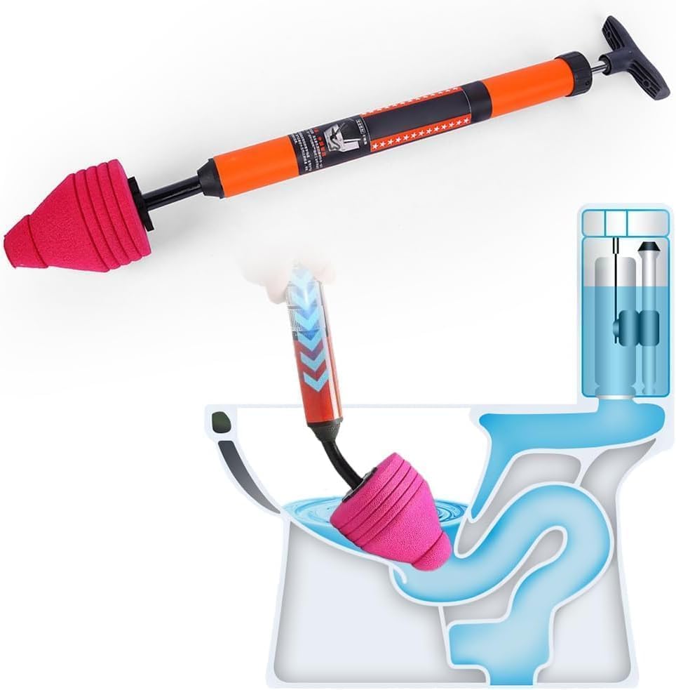 HoldOneLight Multi-Purpose Toilet Plunger & Unblocker, For Toilets, Bathtubs, Showers, Floors, Drains, and Pipes (Red 002)