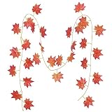 Holibanna Automne Artificiel Automne Feuilles Dérable Guirlande Thanksgiving Plante Suspendue pour La Maison Jardin Mur Porte Toile de Fond Cheminée Décoration (Rouge)