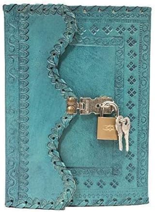 Axuvel Leather Journal Writing Notebook Planner Daily Notepad Bound Diary with Lock and Key Antique for Men & Women ( 7" ) (Turquoise)