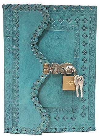Axuvel Leather Journal Writing Notebook Planner Daily Notepad Bound Diary with Lock and Key Antique for Men & Women ( 7" ) (Turquoise)