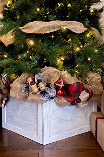 Christmas Tree Collar Box | Wooden Tree Box Collar | White Wash | No X | Farmhouse Tree Box | Christmas Tree Skirt | Rustic | Decorations | Vintage | 17.5" Wide | 4 Sides #TOP7
