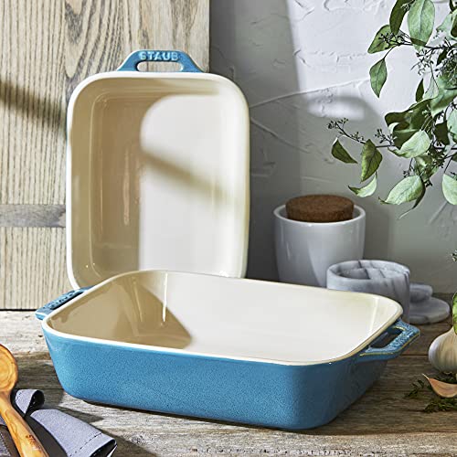 Staub Ceramic Rectangular Baking Dish Set, Casserole Dish, 2-Piece, Rustic Turquoise by STAUB - Image 4