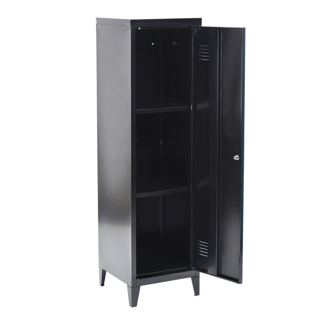 BAKAJI Szafka metalowa szafka na drzwi z zamknięciem klucza 3 przegrody wewnętrzne wymiary 138 x 38,5 x 38,5 cm (czarny)