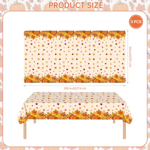 3 Pcs Thanksgiving Tablecloth, Plastic Disposable Fall Table Cloth, Autumn Pumpkin Maple Leaves Friendsgiving Table Cover for Harvest Festival Fall Thanksgiving Party Decorations, 54 x 108 Inch - image 2
