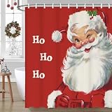 ubcindy Vintage Christmas Santa Claus Shower Curtain, Jolly Santa Claus Ho Ho Ho Shower Curtain Set with 12 Hooks, Bath Curtain for Bathroom Decor, Washable Durable Waterproof Fabric, 71x71 Inch