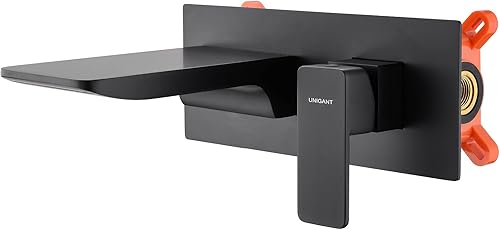 Grifo de baño de montaje en pared en cascada, grifo de lavabo con boquilla de cascada, grifo de latón negro mate ajustar la temperatura para el