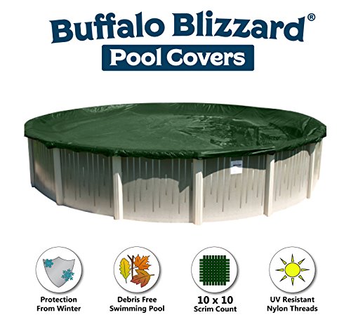 Buffalo Blizzard Supreme Winter Cover For 33-Foot Round Above-Ground Swimming Pools | Green/Black Reversible | 4-Foot Additional Material | Wind Guard Clips Included #TOP1