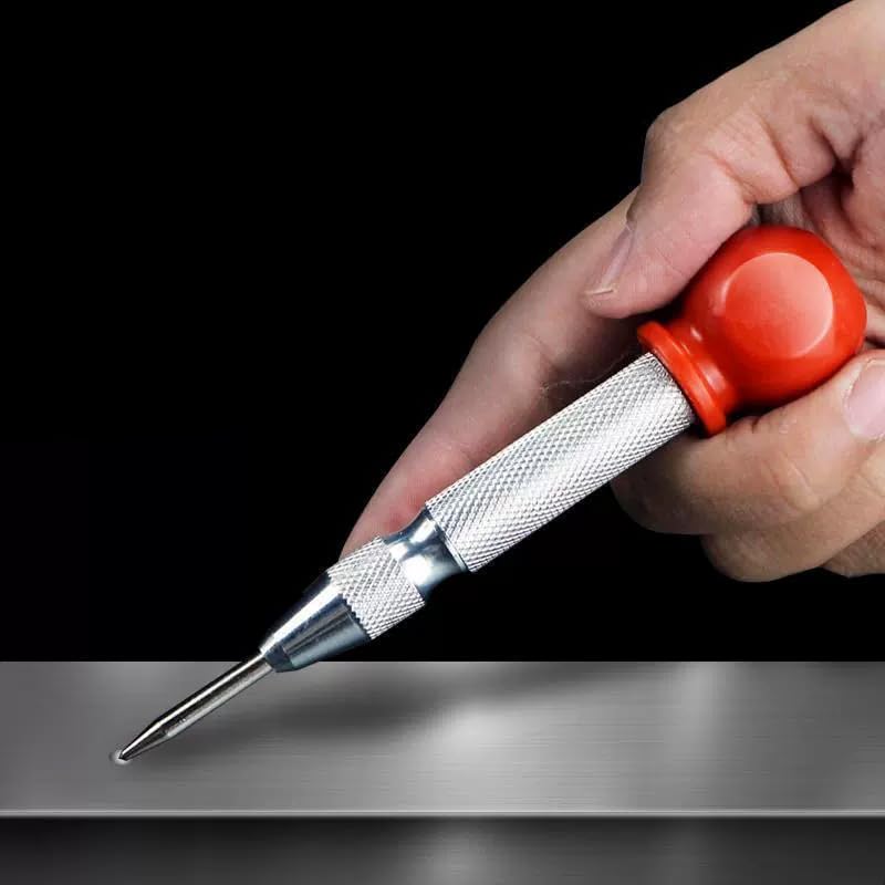 Automatic Center Punch Tool, 5 Inch Heavy Duty Adjustable Spring Loaded for Precise Marking & Drilling on Metal, Wood, Plastic, Car Glass Breaker, with Cushion Cap