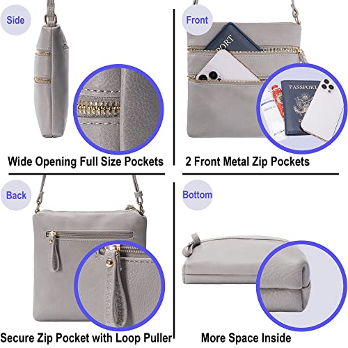 Image of Solene Small Multi Zipper Pocket Crossbody Bag with Adjustable Strap, Lightweight Travel Purse, Daily Small Messenger Pouch