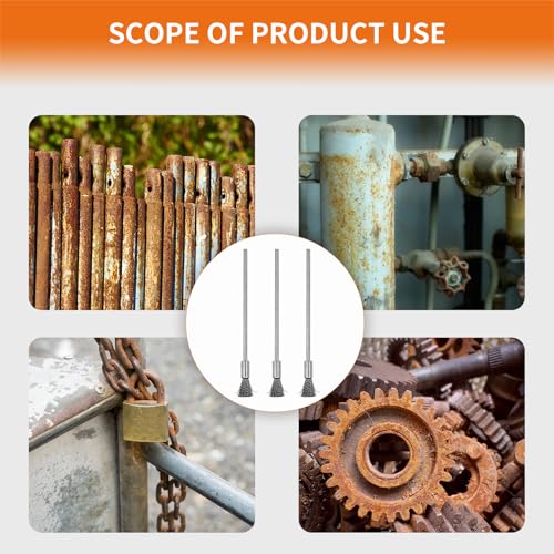 Image of 10PCS Small Rotary Wire Brush Set - 3x6x100mm Stainless Steel Cleaning Brushes with Extended Steel Shank for Metal, Paint, and Rust Removal(Silver)