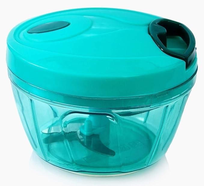 Image of Manual Food Chopper with Pull Cord, 3 Stainless Steel Blades - 450ml Vegetable, Fruit & Onion Cutter - Multipurpose Kitchen Tool (Green)
