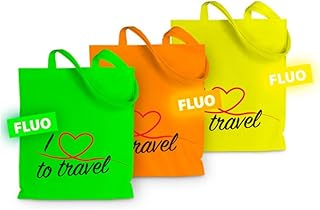 Borsa Shopper Giallo Fluo Personalizzata Love To Travel Cuore Shopping Bag Articolo per Il Mare