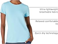 Vista 84 de Yaxa Essentials Camiseta de manga corta con cuello redondo para mujer, de secado rápido, para entrenamiento, gimnasio, paquete múltiple Tinte