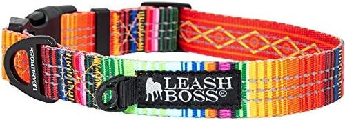 Leashboss Patterned Reflective Dog Collar, Pattern Collection, Colorful Dog Collar with Triple Reflection Threads for Small, Medium and Large Dogs (Medium 13.5"-19.5" Neck x 1" Wide, Blanket Pattern)