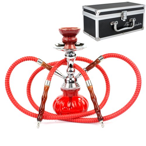 GStar 11" Premium 2 Hose Hookah Complete Set - Mini Pumpkin Hookah Glass Vase - Pick Your Color (Crimson Red + Case)