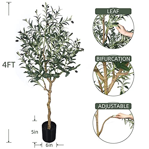 Phimos Artificial Olive Tree Tall Fake Potted Olive Silk Tree With Planter Large Faux Olive Branches And Fruits Artificial Tree For Modern Home Office Living Room Floor Decor Indoor (4Ft) #TOP1