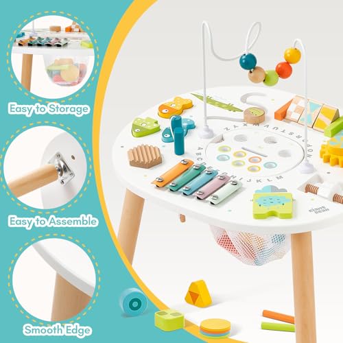Giant bean Holz Aktivitätstisch für Kinder 1+, 11-in-1 Activity Tisch mit Lern und Motorik Spielzeug für Kleinkinder ab 12 Monaten, Geschenk Motoriktisch Spielzeug ab 1 2 3 Jahre Mädchen Junge