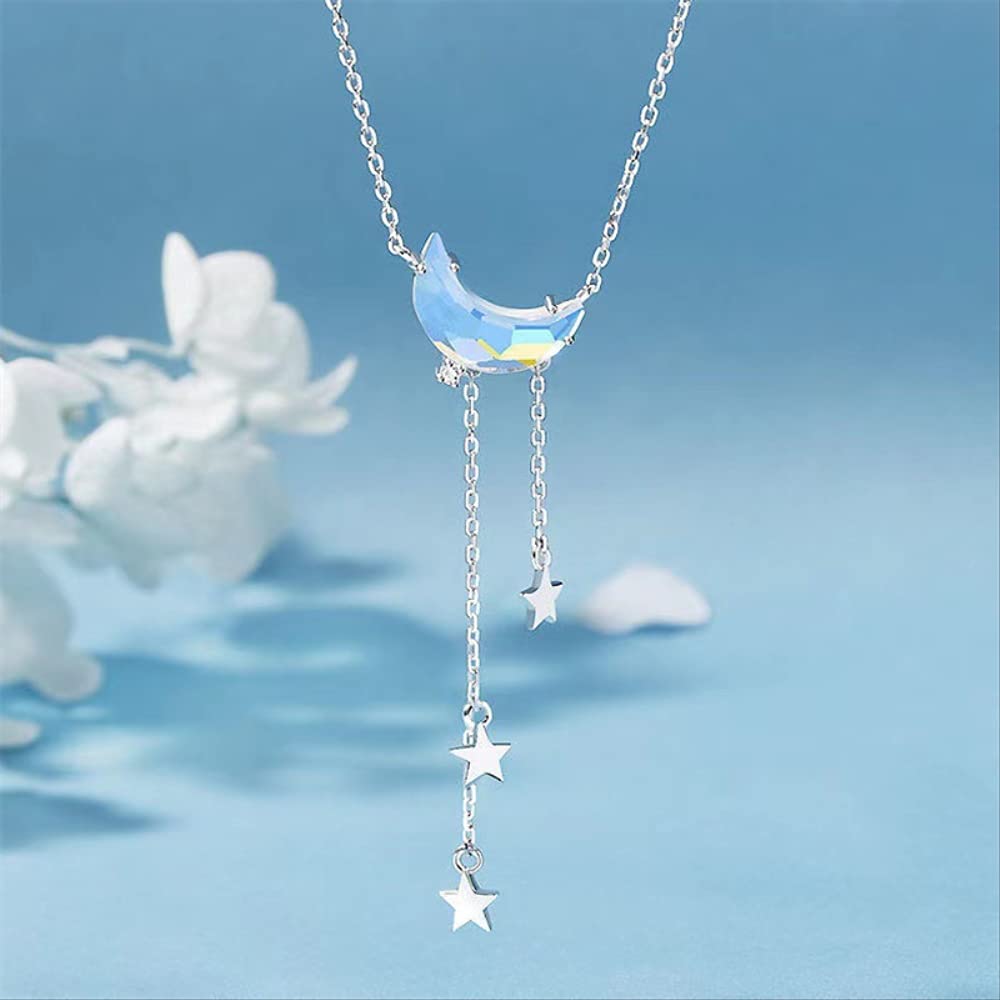 Collana Girocollo con Ciondolo con Ciondolo a Forma di Stella di Luna in Nappa 925 per Gioielli da Sposa da Donna
