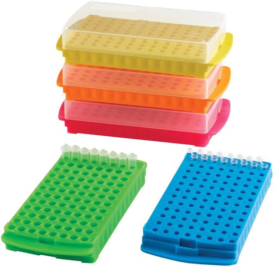 Heathrow Scientific HS2345A Reversible Tube Rack 96 Well, Polypropylene, Assorted Colors Set (Set of 5)