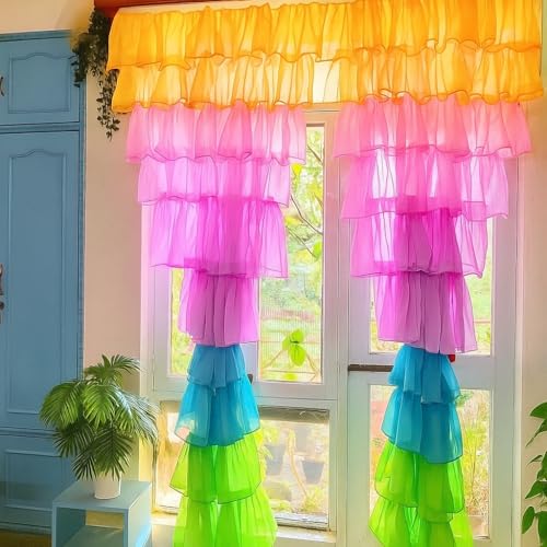 Image of NYSARG Decor Hub Ruffle Cotton Curtain for Window | Boho Style | Light Filtering Single Frill Curtain for Living Room, Bedroom, Kids Room & Kitchen (5 feet, 60 * 42inch) (Purple)