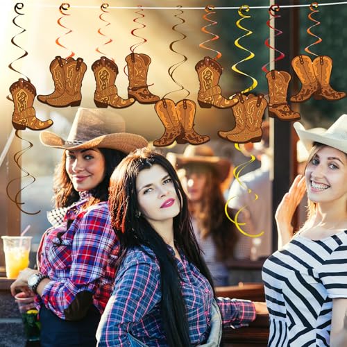 Image of 58Pcs West Cowboy Party Decorations Western Cowboy Hanging Swirls Wild West Cowboy Boot Banner Western Party Decorations for Boy Kids Baby Shower Birthday Holidays Ceiling Supplies