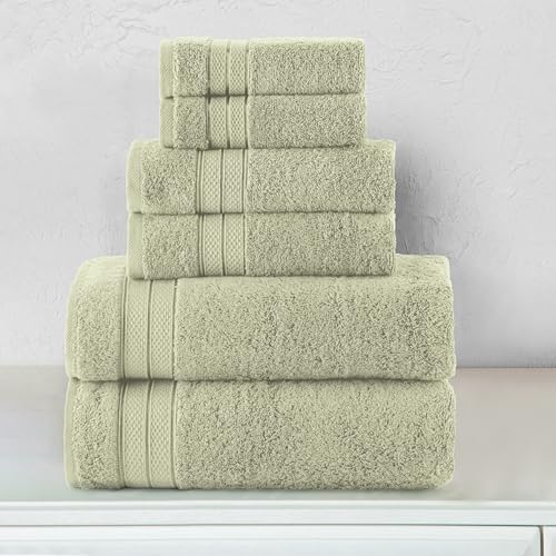 Image of Elegant Comfort Luxury 6-Piece Towel Set, Premium Soft 100% Turkish Cotton, Three Line Popcorn Design 2 Bath Towels, 2 Hand Towels and 2 Washcloths Towel Set - Quick-Drying and Absorbent, Jade Green