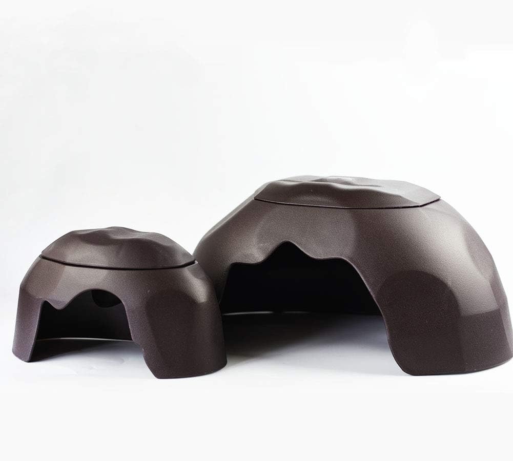 OMEM Reptiles House with Ceramic Sink Terrarium Hide Cave Breeding Box Shelter Habitat Decor Hideouts for Turtle Lizard Tortoise Snake (L, Coffee)