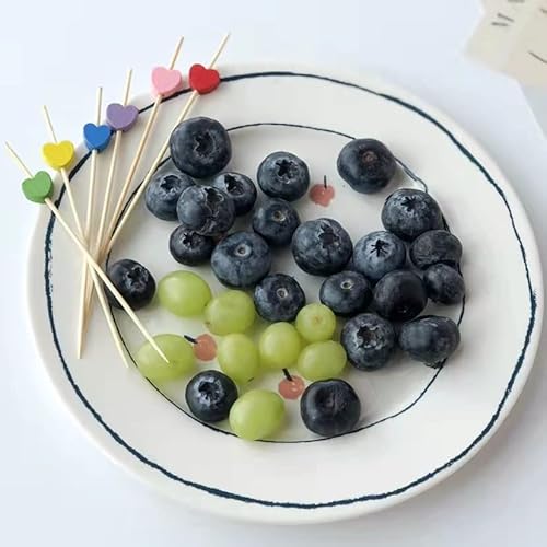 100 Pack Fruit Toothpicks, Heart-Shaped Bamboo Cocktail Picks, Natural Bamboo Toothpicks For Appetizers Fruit Cake Dessert Barbecue Snacks Sandwiches (Pink) #TOP6