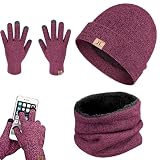 Set de Bufanda, Gorro y Guantes Tactiles Antideslizante, Gorro Invierno Tejido de Punto y Bufandas Forro Polar para Hombre...