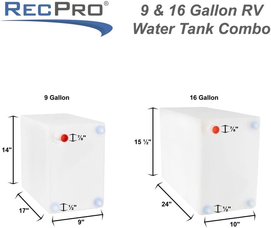 RecPro Fresh and Gray Water Holding Tank | Combo Pack | RV Water Holding Tanks | Camper Water Holding Tanks (9 Gallon & 16 Gallon) BPA Free