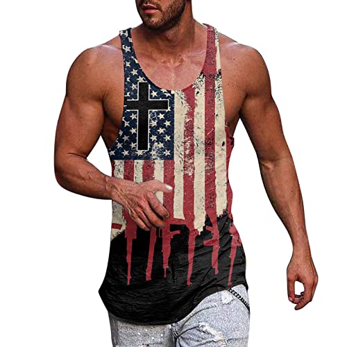 Hssdh Men's Skull Graphic 3D Print Sleeveless Crewneck Shirt Quick Dry Sports Tank Tops#Aal-J0529-*12-Independence Day #TOP7