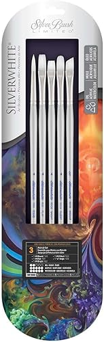 Miniatura 10 de Silver Brush Limited SW-1584S Pinceles de mango corto redondos Silverwhite con cerdas sintéticas suaves Taklon, paquete de 9 pinceles de artista