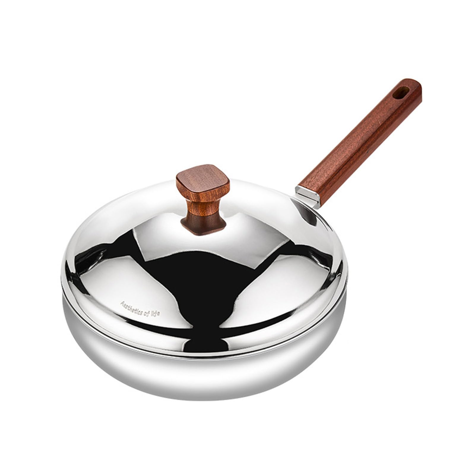 Buxuaaaa L 316 Stainless Stee Stir Fry Pan With Wooden Handle And Dome Id Nonstick Skillets Kitchen Cookware Wooden Handle Cooking Pan
