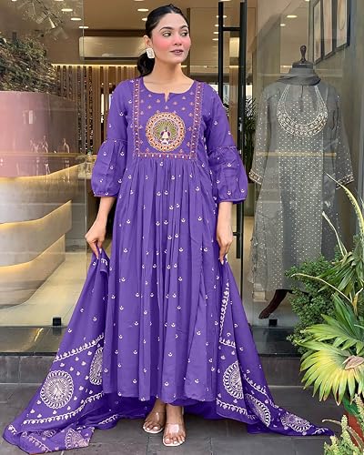 Image of KLOSIA Women Rayon Printed Anarkali Kurta Set with Dupatta