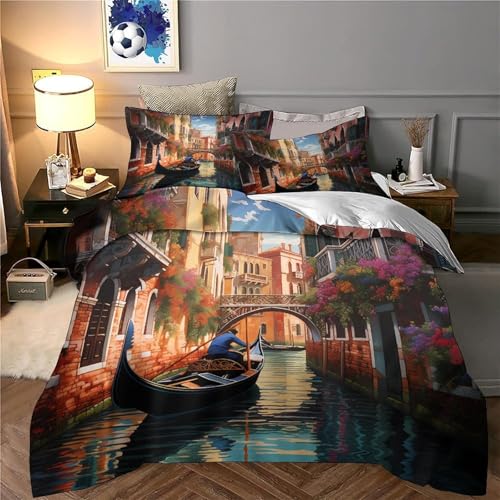 Housse de couette Venise 3D parure de lit microfibre douce single - 6