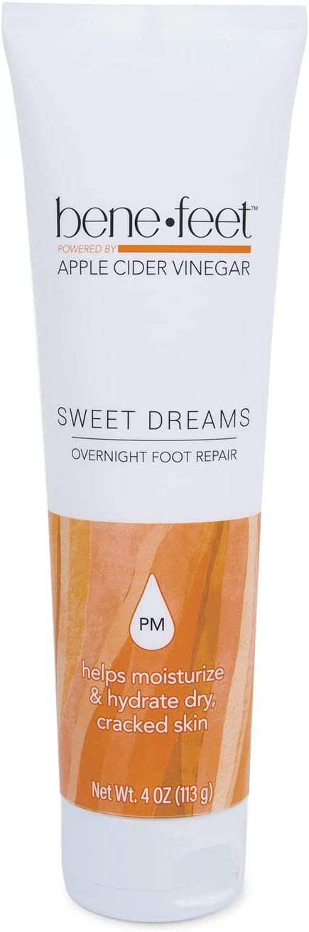 Benefeet Sweet Dreams Overnight Foot Repair - Night Cream for Detox, Moisturize & Soften Dry Cracked Skin, With Apple Cider Vinegar, Turmeric & Borage Oil, 4oz