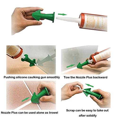 Caulk Nozzle Applicator, 3Pcs Silicone Caulking Tools Sealant Nozzle,Caulking Epoxy Piston Nozzle Accessories, Silicone Sealant Finishing Tool Grout Scraper for Tile or Brick Joints (Green)