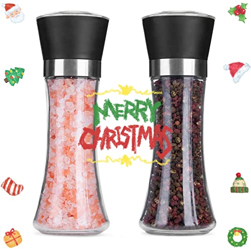 Hotder Premium Pepper And Salt Grinder Set Of 2-Refillable Coarseness Adjustable Pepper Mill Shaker With Glass Body For Home,Kitchen(Two Pack) #TOP1