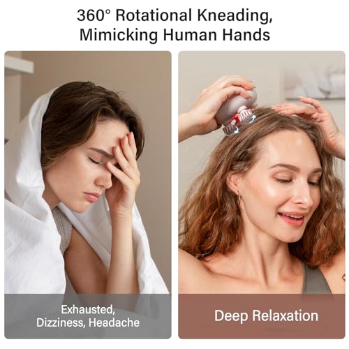 arboleaf Kopfhaut-Massagegerät elektrische Kopfmassage IPX7 wasserdicht mit 8 abnehmbaren Massageköpfen und 3 Massagemodi, handliches Kopfmassagegerät für Entspannung, Tiefenreinigung(rosa) 2