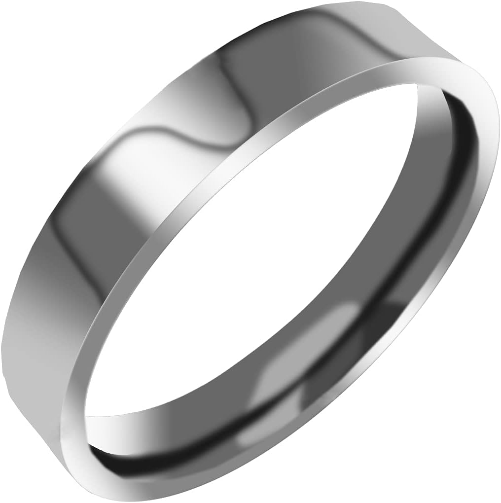 Everstone Shiny Polish Flat Ring Male Female Men Women His Her Groom Bride Promise Ring Wedding Bands Titanium Ring Color Platinum 6MM 4MM
