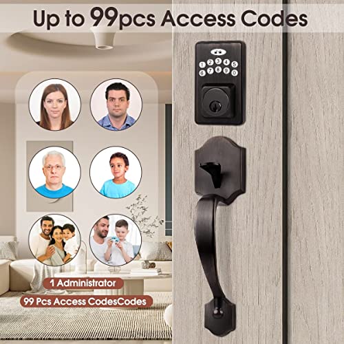 Tinewa Keyless Entry Door Lock Deadbolt With Handle, Front Door Handle Sets, Exterior Front Door Deadbolt With Halifax Oil Rubbed Bronze Finish, Digital Keypad Deadbolt, Auto Lock #TOP1