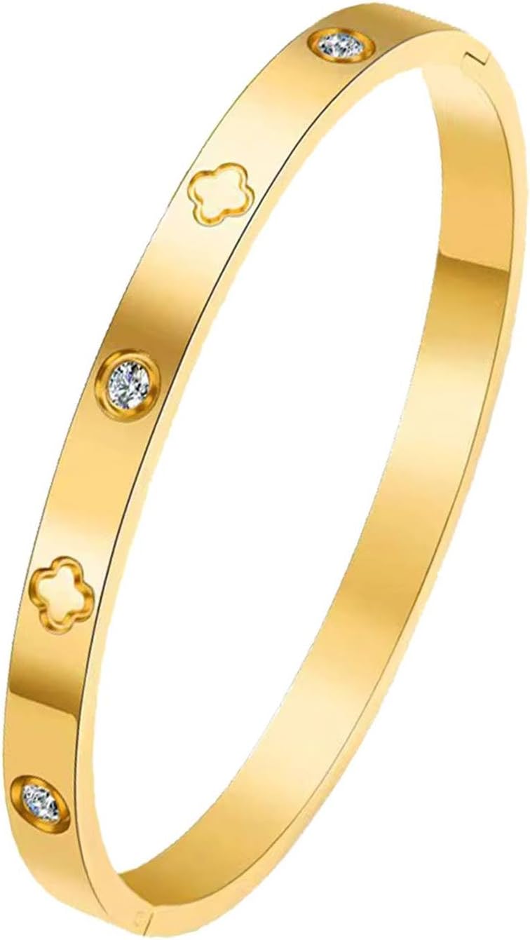 Pari creation18K Gold Plated Love Friendship Bracelet with Cubic Zirconia Stones Bangle Cuff Best Gifts with Crystal for Mother's Day Valentine's Day Wedding Couples and Birthdays and Christmas