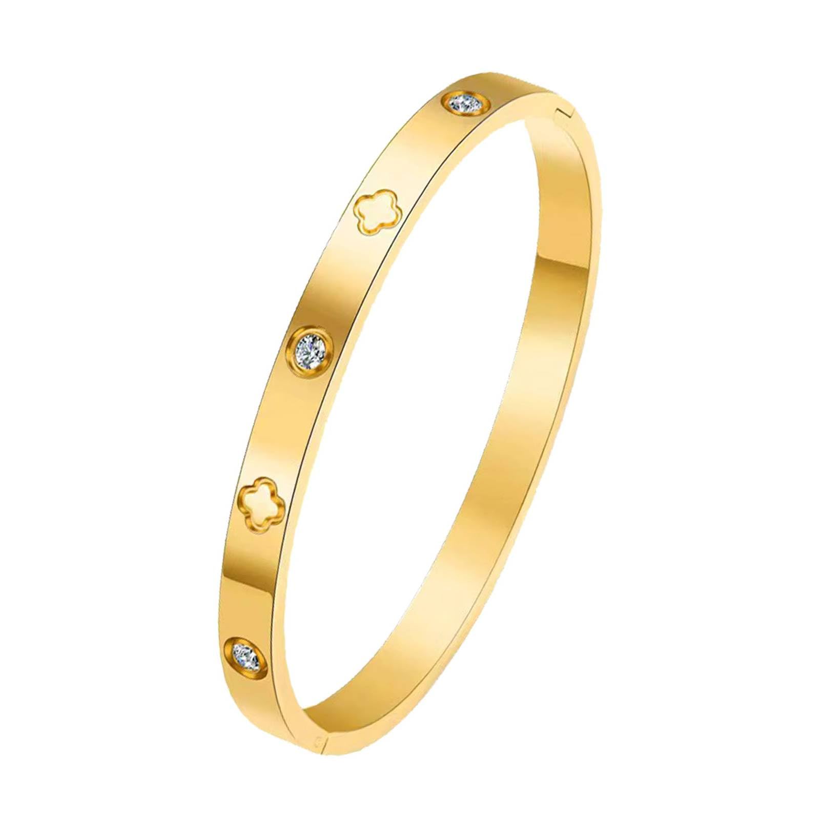 Pari creation18K Gold Plated Love Friendship Bracelet with Cubic Zirconia Stones Bangle Cuff Best Gifts with Crystal for Mother's Day Valentine's Day Wedding Couples and Birthdays and Christmas