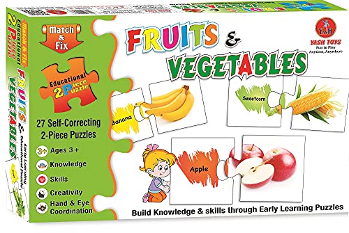 Image of Educational Alphabets Match & fIx 27 Self Correcting 2 Piece Puzzle for Kids (Fruits & Vegetables)