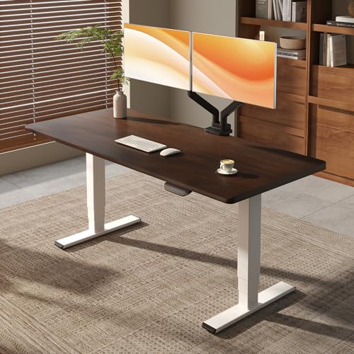 Image of FLEXISPOT E6 MAX 1 inch Thick Beveled-Edge Solid Wood Standing Desk, 63 inchx30 inch Dual Motor 3-Stage Heavy Duty Workstation, 330lbs Weight Capacity Height Adjustable Desk(Black Walnut Rubberwood + White Frame)